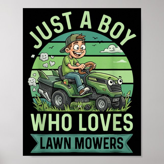 Póster Chicos Divertidos Cortando Césped Niños Cortacéspe (Frente)