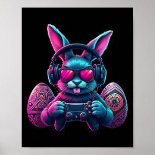 Póster Chicos Feliz Día de Pascua Conejo Huevo Videojuego