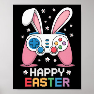 Póster Chicos Feliz Día de Pascua Conejo Huevo Videojuego