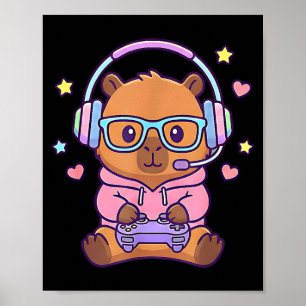 Póster Chicos gamers divertidos lindos kawaii capybara