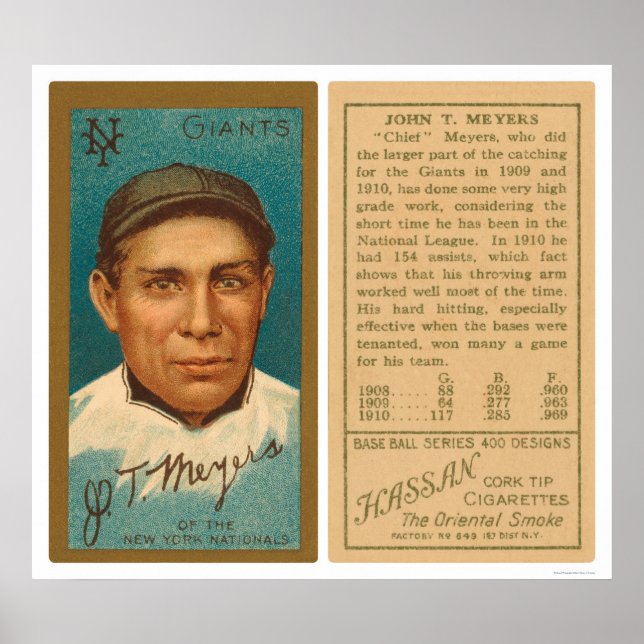 Póster Chief Meyers Giants Baseball 1911 (Frente)