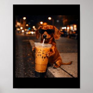 Póster Chihua dachshund divertido bebedor de café con hie