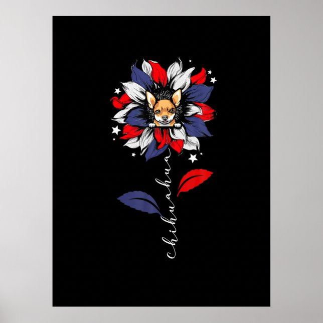 Póster Chihuahua 4 De Julio Patriótico Del Girasol (Frente)