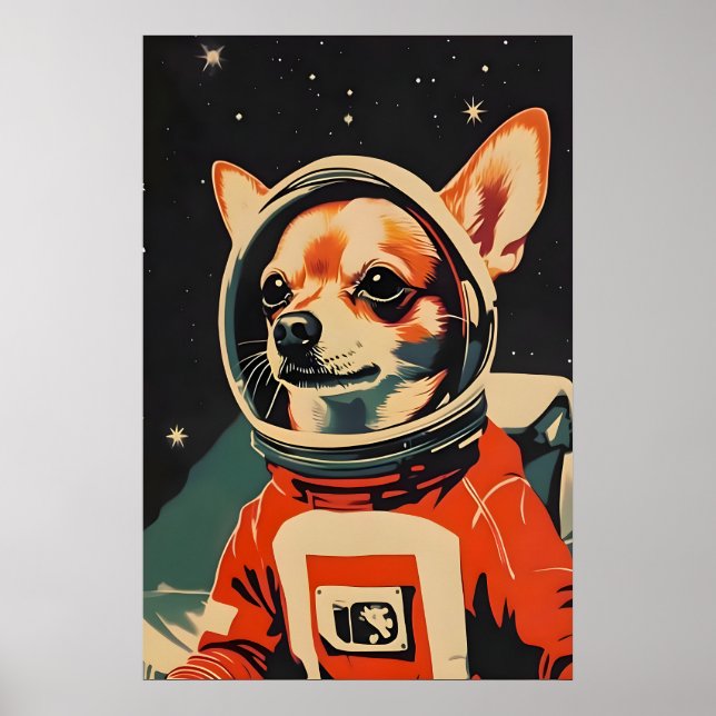 Póster Chihuahua Astronaut Poster, Chihuahua Retro Print (Frente)