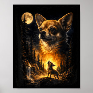 Póster Chihuahua aullando a la luna meme vintage 90s