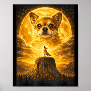 Póster Chihuahua Aullando a La Luna Perro Divertido Vinta