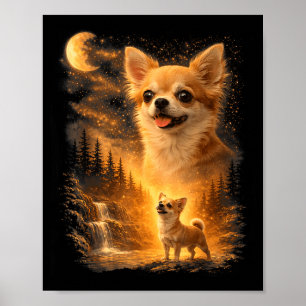 Póster Chihuahua aullando a la luna vintage 90s divertido