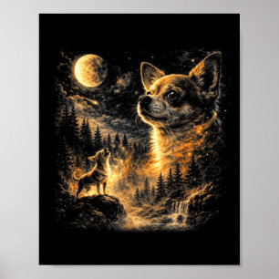 Póster Chihuahua aullando a la luna vintage 90s retro