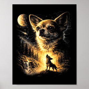 Póster Chihuahua aullando a la luna vintage 90s retro