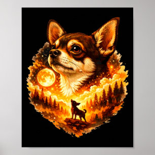 Póster Chihuahua aullando a la luna vintage 90s retro