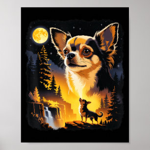 Póster Chihuahua Aullando A La Luna Vintage Divertido Chi