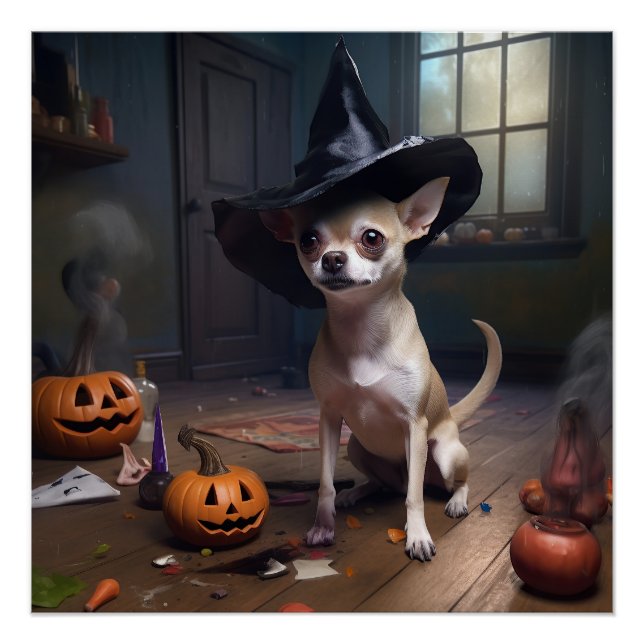 Póster Chihuahua Calabazas de Halloween (Anverso)