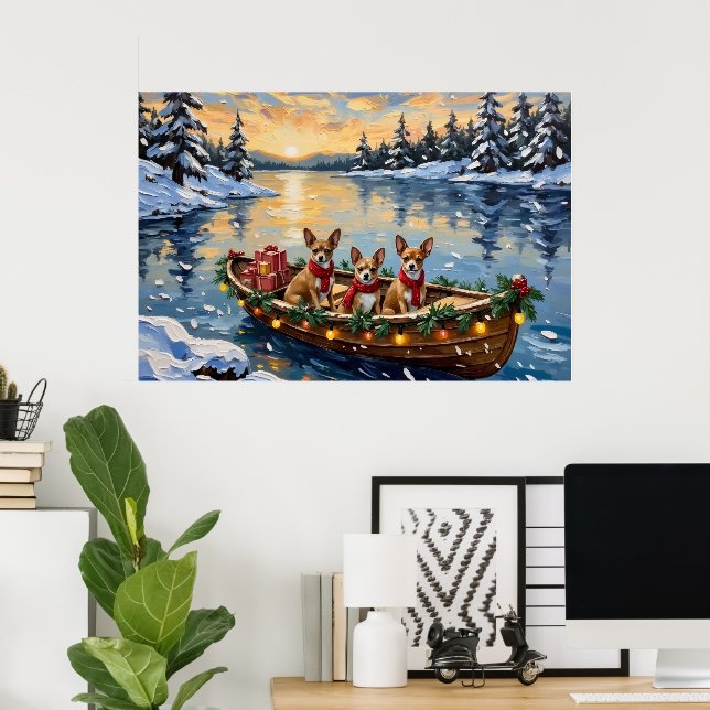 Póster Chihuahua Christmas Boat Holiday (Oficina en casa)