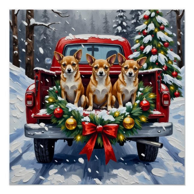Póster Chihuahua Christmas Red Truck Holiday (Anverso)