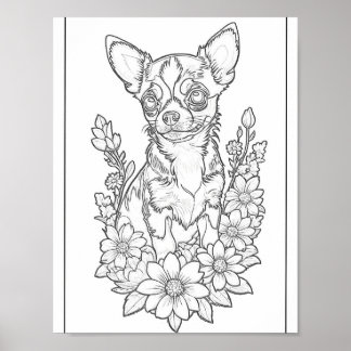 Póster Chihuahua Con Flores De Sol Coloriendo Poster De P