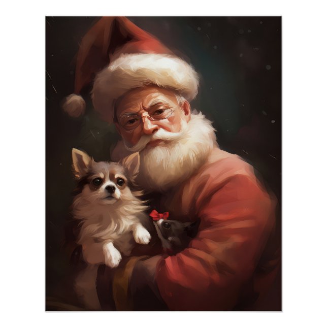 Póster Chihuahua con Navidades festivos de Santa Claus (Anverso)