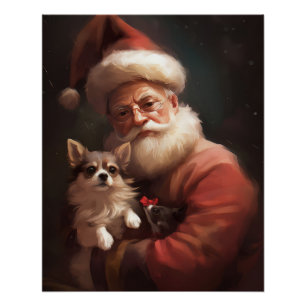 Póster Chihuahua Con Santa Claus Navideño Festivo