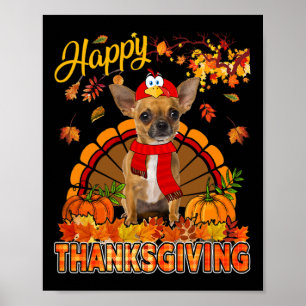 Póster Chihuahua de Acción de Gracias con disfraz de pavo
