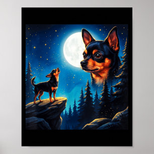 Póster Chihuahua divertido aullando a la luna amante de l