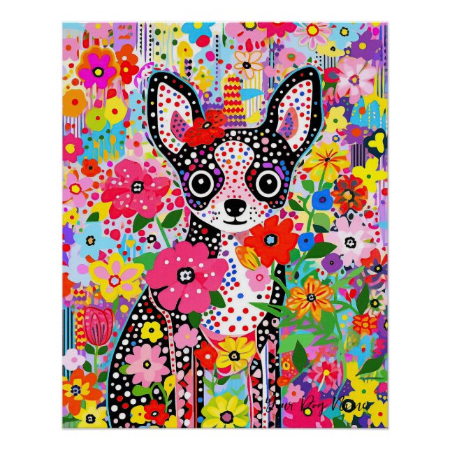 Póster Chihuahua Dog and Flowers 001 - Joyería a medida (Anverso)