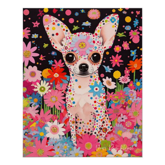 Póster Chihuahua Dog and Flowers 002 - Joyería a medida (Anverso)