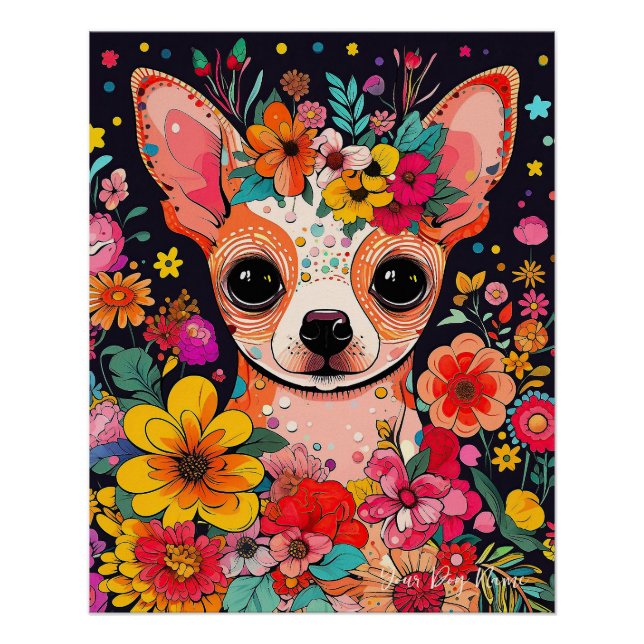 Póster Chihuahua Dog and Flowers 003 - Joyería a medida (Anverso)