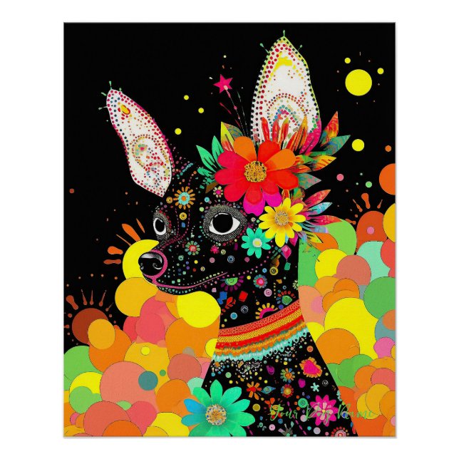 Póster Chihuahua Dog and Flowers 004 - Joyería a medida (Anverso)