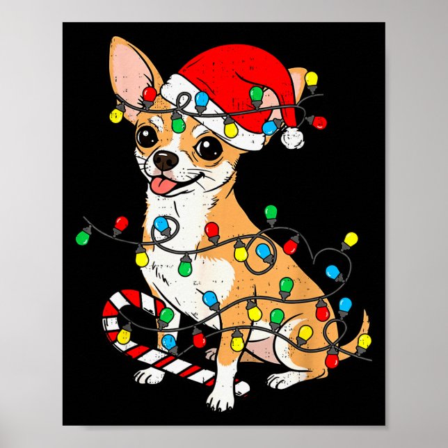 Póster Chihuahua Dog Christmas Lights Santa Xmas Pet Dog  (Frente)
