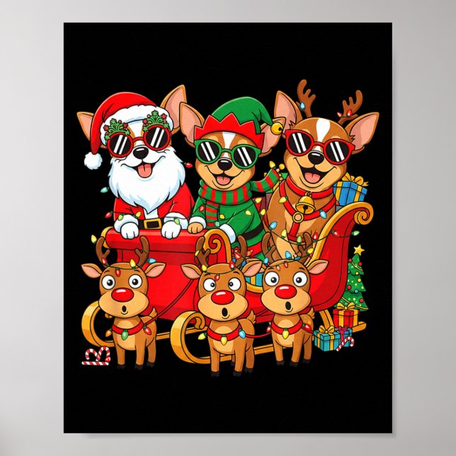 Póster Chihuahua Dog Santa Reindeer Elf Christmas Womens  (Frente)