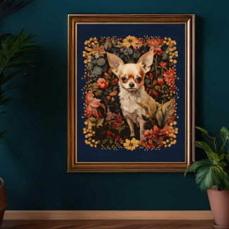 Póster Chihuahua dulce en un jardín estilo William Morris