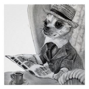 Póster Chihuahua elegante leyendo periódico