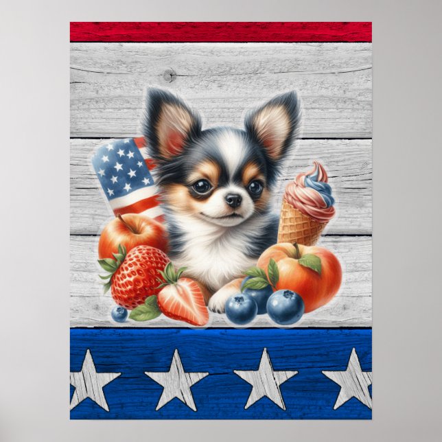 Póster Chihuahua Fruta Patriótica Estados Unidos Cabello  (Frente)