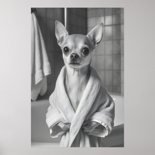 Póster Chihuahua in Bathrobe Art Print, Funny Bathroom (Frente)