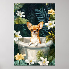 Póster Chihuahua In Bathtub Poster, Funny Dog Poster