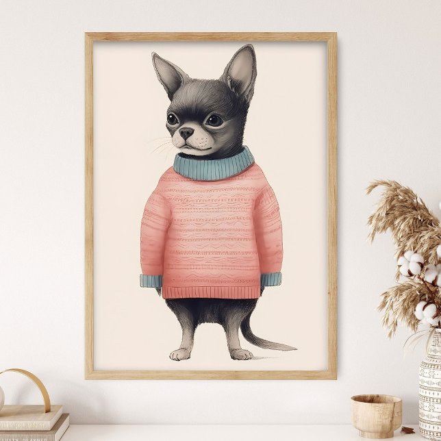 Póster Chihuahua In Pink Sweater, Funny Dog Decor, Cozy  (Subido por el creador)