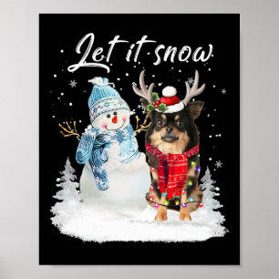 Póster Chihuahua Long Haied Navidades de Santa Dog Snowma