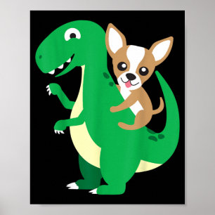 Póster Chihuahua montando T-Rex Dinosaurio Dino Perro Hal