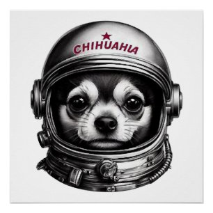 Póster Chihuahua, perro espacial soviético retro viajero