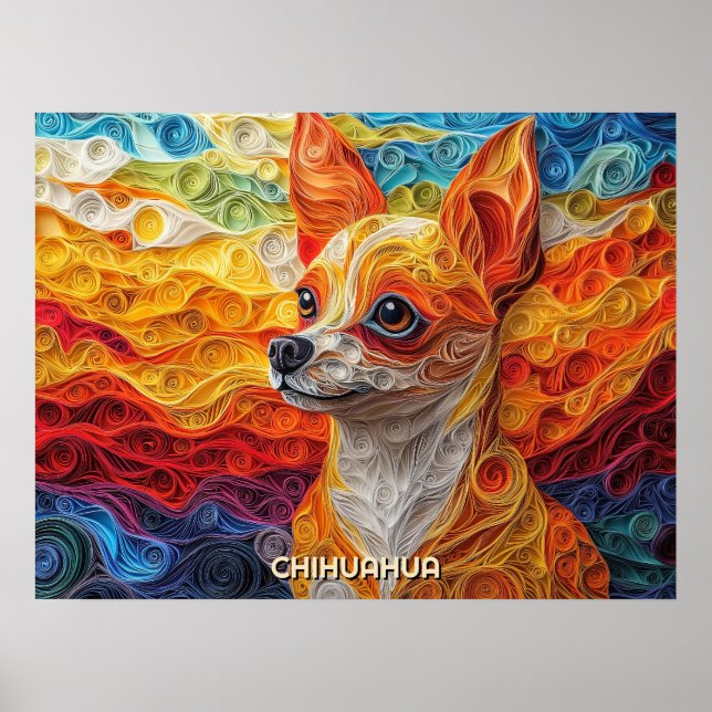 Póster Chihuahua Quilling Art Dog Retrato (Frente)