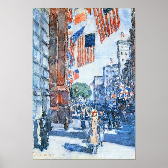 Póster Childe Hassam - Banderas, Quinta Avenida (Frente)