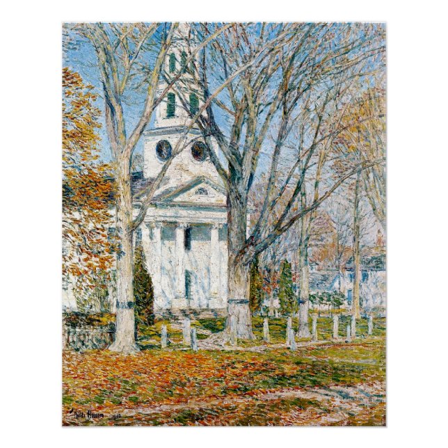 Póster Childe Hassam, Iglesia de la Antigua Lyme, (Anverso)