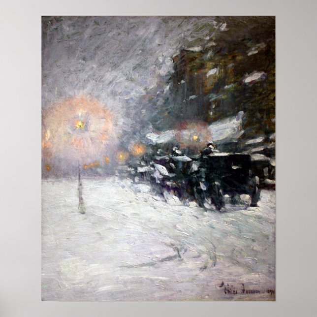 Póster Childe Hassam Winter, Medianoche (Frente)