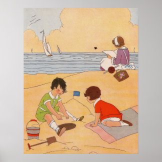 Póster Children Playing At The Beach Poster