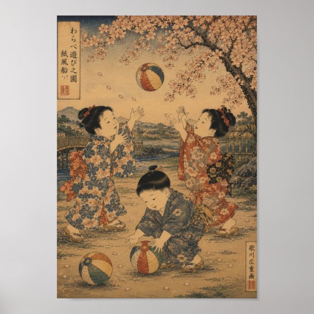 Póster Children Playing Beneath the Sakura (Frente)