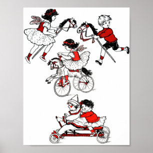 Póster Children Playing with toys Vintage illustration