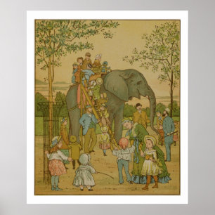 Póster Children Riding on the Elephant (litho)