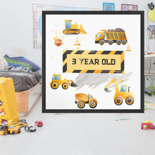 Póster Childrens Cute Construction Birthday