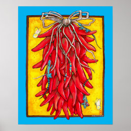 Póster Chile amarillo rojo brillante Chile Pepper Ristra