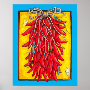 Póster Chile amarillo rojo brillante Chile Pepper Ristra