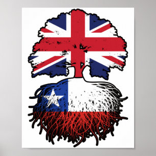 Póster Chile Bandera de raíces de árbol británico chileno